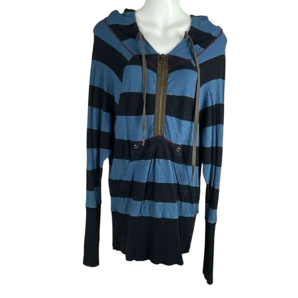 Free People Striped Dolman Sleeve Hooded Sweater M